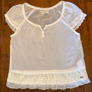 Abercrombie & Fitch Women’s White Sheer Blouse with Lace Detail Size Medium